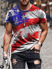 casual round neck short sleeve printed long sleeved men's T-shirt